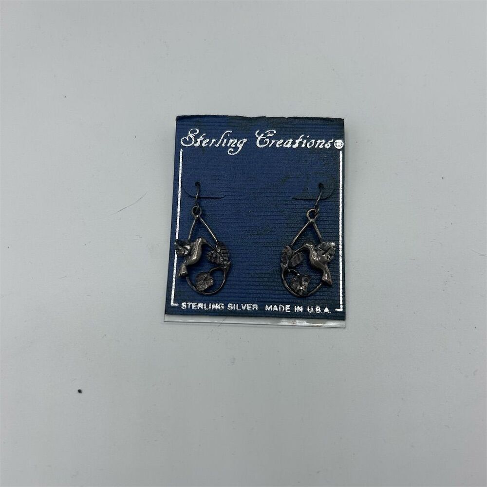Sterling Creations Humming Bird Sterling Silver Dangle Drop Earrings